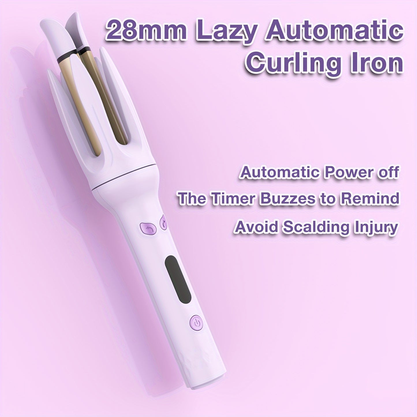 GENAI 28mm Large Barrel Automatic Hair Curler with 4 Temperature Modes, Negative Ion Generator, Timer & Auto Shut-Off, Stylish Purple & Golden Design for Easy Use by Women.