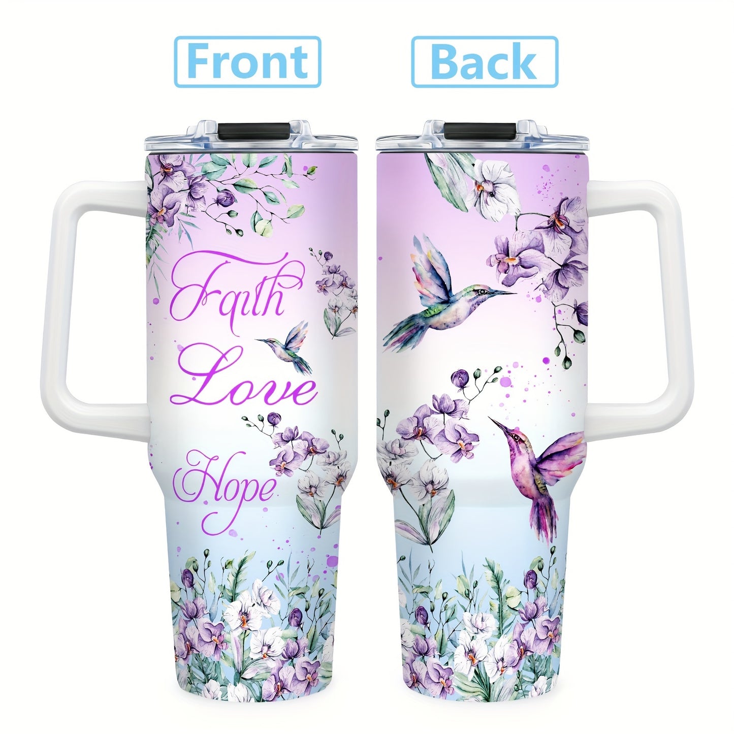 Foloda 1pc Hummingbird Large Capacity Tumbler: Vacuum-insulated travel coffee mug with handle and lid, ideal for holidays and special occasions - made of stainless steel, hand wash only.