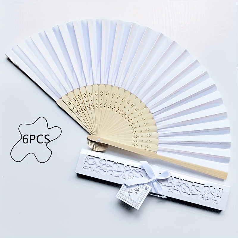 Set of 6 Handheld Fans with Cloth Surface, Perfect for Wedding Bridesmaid Gifts. Women's Handheld Fan Box Set, Ideal for Costume Accessories and Props.