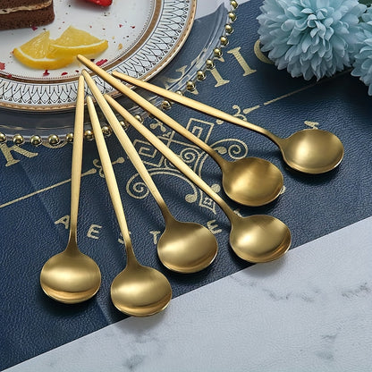 Set of 2/4/6 Golden Coffee Spoons made of stainless steel, perfect for home or dining use, dishwasher safe, 12.95 cm long.