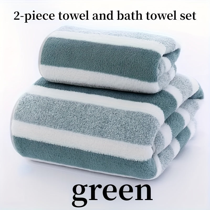 Soft, luxurious bath towel set with modern stripes. Super absorbent, quick-drying knit polyester fabric. Perfect for home, guests, outdoor, travel, and bathroom.