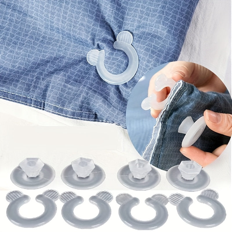 Hand-wash Only Comforter Corner Fasteners, 4 Pairs Transparent Invisible Holders for Sheets, Curtains, Upholstery - Needle-Free and Secure