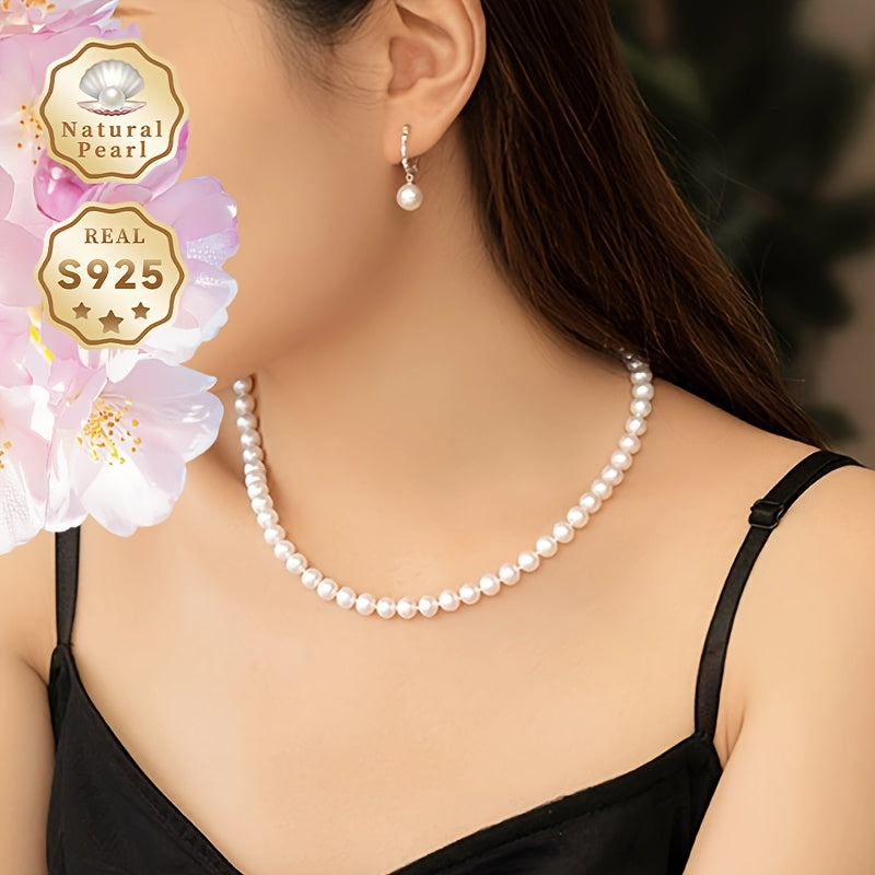 MUFAN Elegant Luxury Pearl Necklace for Women – Featuring Authentic 6-7mm Freshwater Pearls, Secure S925 Sterling Silver Clasp, Unplated – Ideal for Daily Wear & Special Occasions, Includes June Birthstone, Comes in a Gift Box