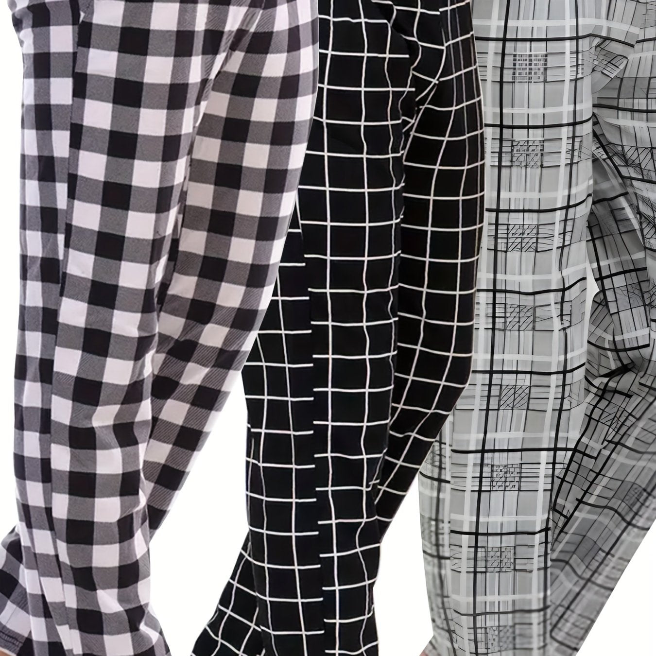 3-Pack Men's Plaid Pattern Pajama Pants with Pockets, Loose Fit Lounge Trousers