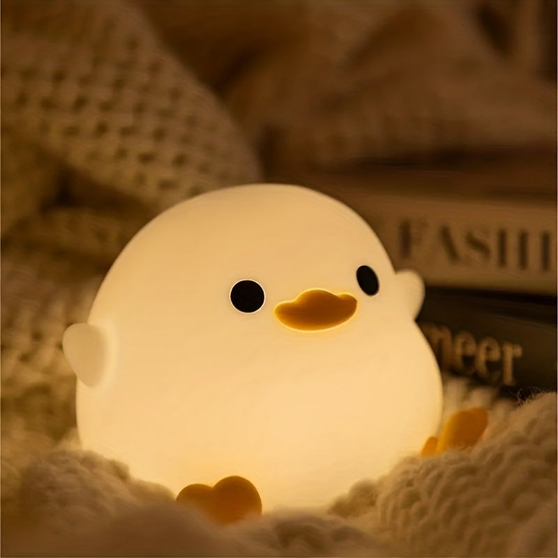 Charming Duck LED tun lampasi, silikon tanali, USB orqali zaryadlanadigan, yotoqxona uchun timer bilan