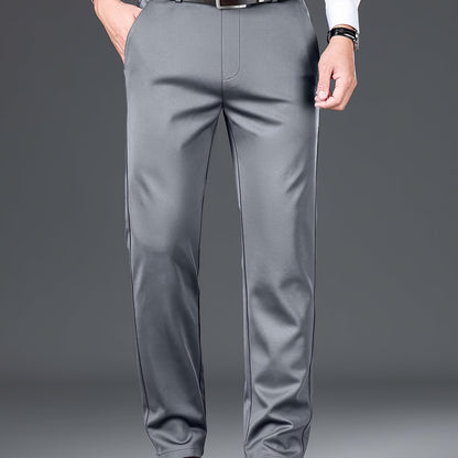 Men's wrinkle-free elastic casual pants made of soft, comfortable polyester that is machine washable, perfect for summer wear.