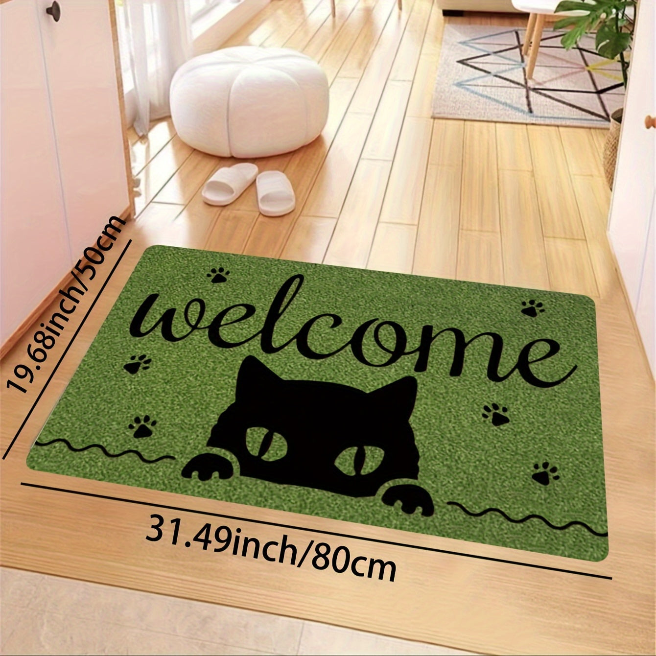 Creative Monogram Print Kitchen Mat featuring a Cute Kitten Paw Pattern, Anti-fatigue Bathroom Pad, Washable Area Rug, Perfect for Living Room Bedroom Entryway Home Decor. Great Indoors Room Supplies and Bedside Accessories. Ideal Spring Decor Gift.