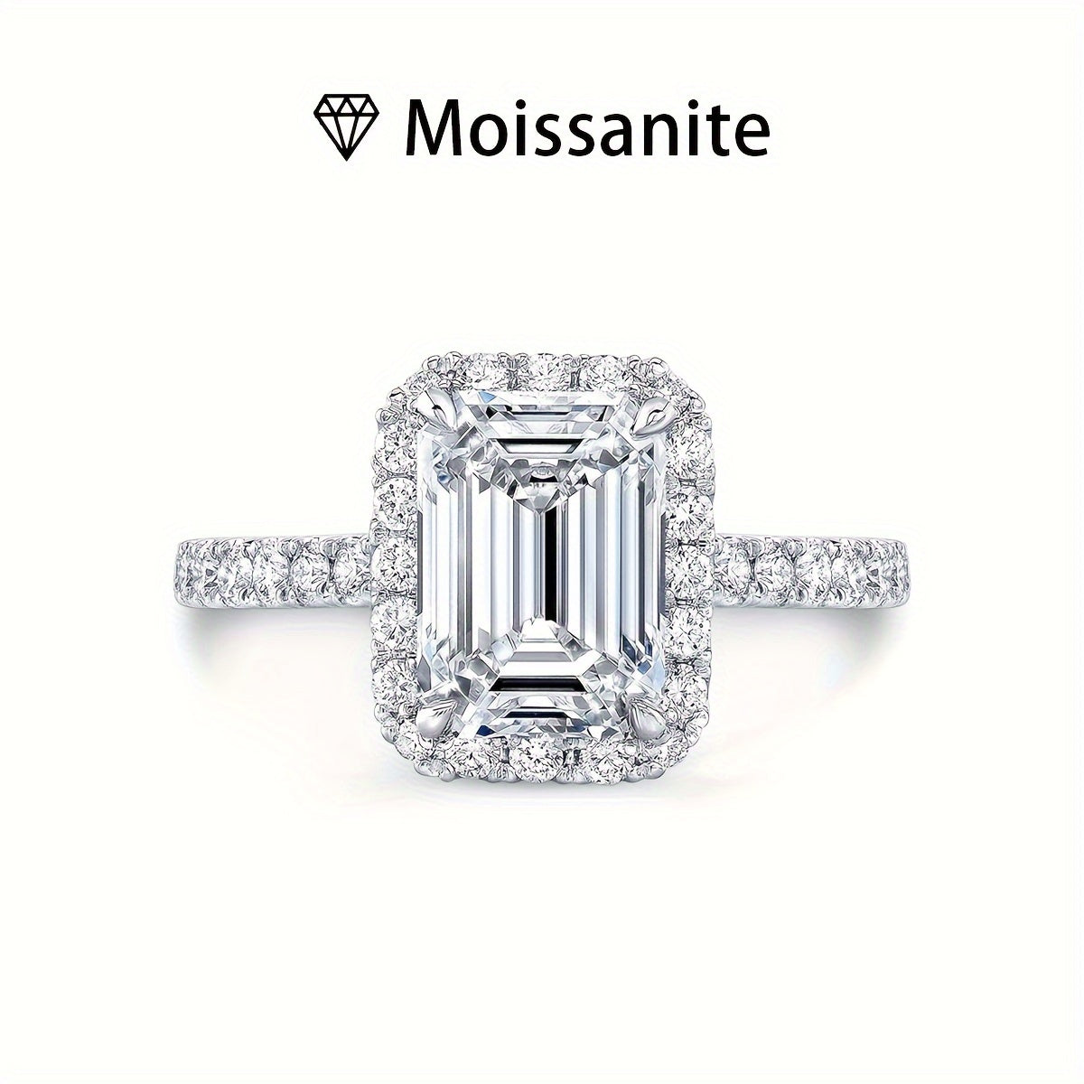 Graceful 925 Sterling Silver Plated Moissanite Engagement Ring for Women, Featuring a Stunning 2 Carat Emerald Cut Stone, a Promise Ring Symbolizing Eternal Love. Crafted with Hypoallergenic Materials, this Wedding Band Comes with a Certificate and