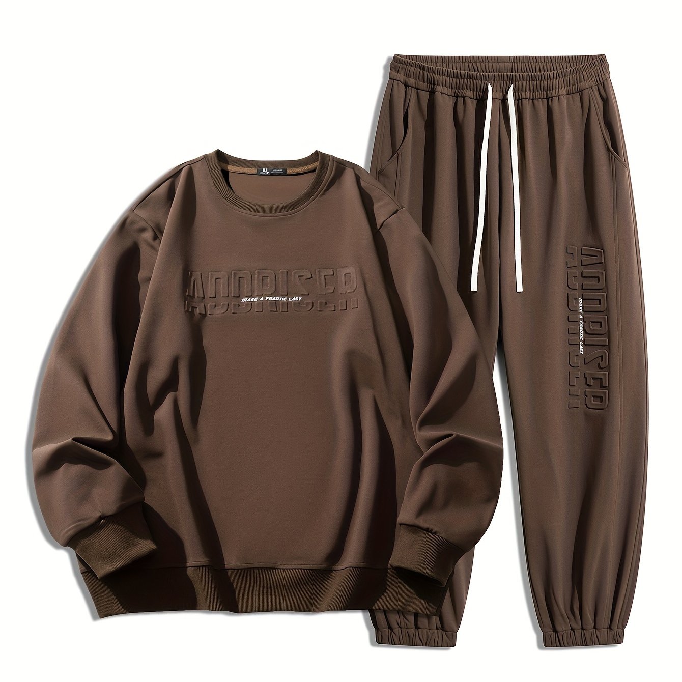 Men's Plus Size Geometric Print Sweatsuit Set, Comfy Polyester, Round Neck, Machine Washable - Includes Oversized Sweatshirt & Joggers for Fall/Winter, Long Sleeve