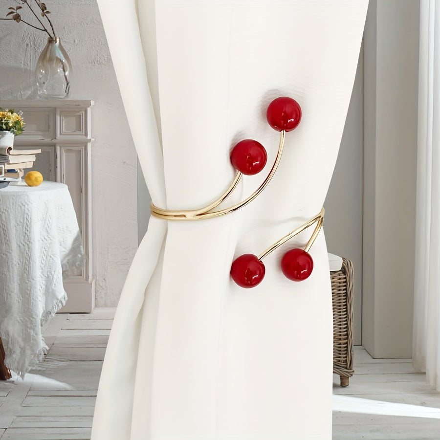 Red Festival Faux Pearl Alloy Curtain Tieback, Easy-to-Use Curtain Buckle, No Need for Drilling, Perfect for Bedroom or Living Room, Adds a Soft and Elegant Touch to Your Home Decor.