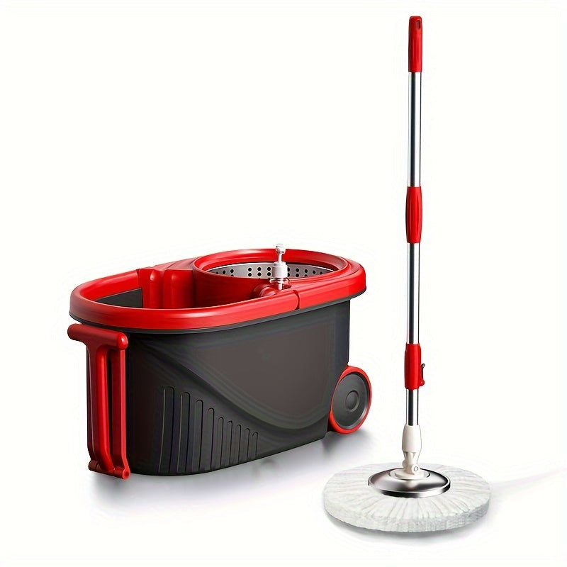 MOPPDUS Manual Double Drive Hand-Free Mop with Steel Basket and Plate - Multifunctional Rotating Mop for Kitchen, Bathroom, Living Room, and Toilet. No Electricity Required. Made of Durable Plastic.