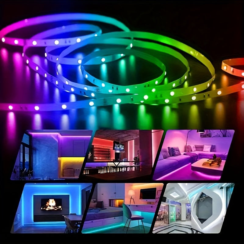 65.6ft RGB 2835 LED light strip with USB power for TV backlight and room decoration.