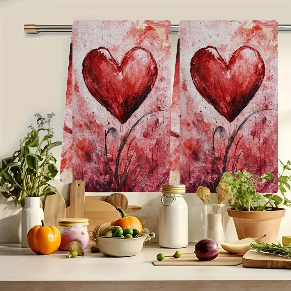 2-piece set of ultra soft kitchen towels, perfect for Valentine's Day and other holidays. These highly absorbent dish hand towels are machine washable and measure 16x24 inches each. Item number: 2KYSYS1217423.