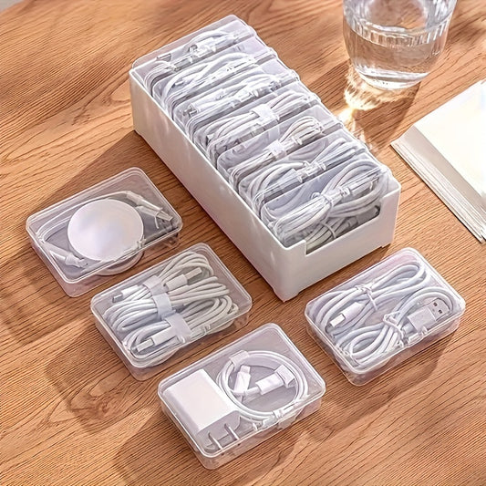 Get organized with 1 large white box and 7 small transparent boxes for cables and chargers.