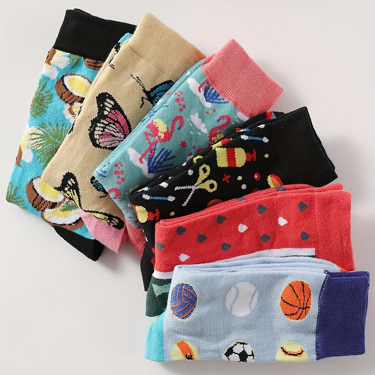 Men's Mid-Calf Socks with Basketball & Butterfly Designs, Soft & Comfortable, Perfect for Casual Attire.