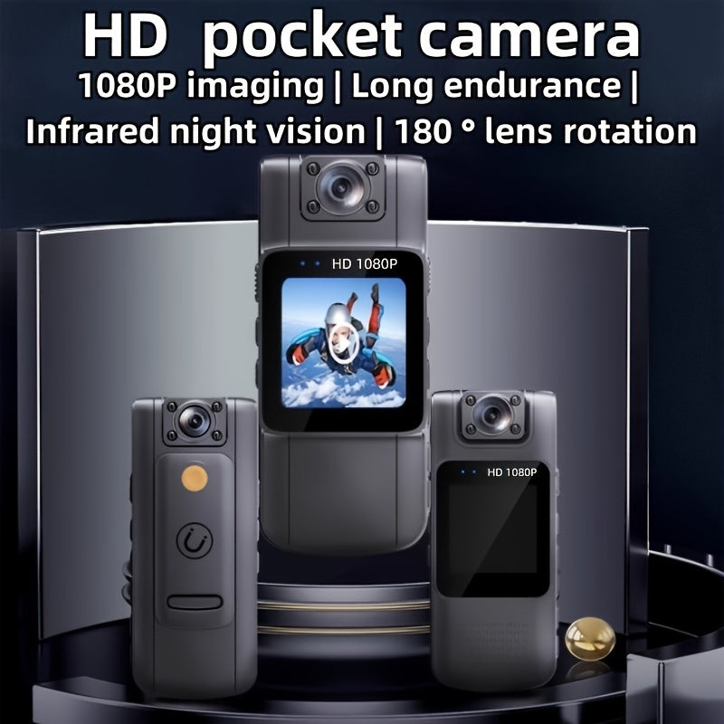 Portable 1080P Full HD Camera with Night Vision, Long-lasting Battery, and Clip for Outdoor Activities.