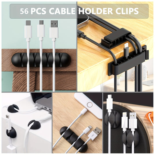 302 piece cable management kit includes cable sleeves, clips, holders, organizer straps, fastening ties, zip tie mounts for under desk organization in black.