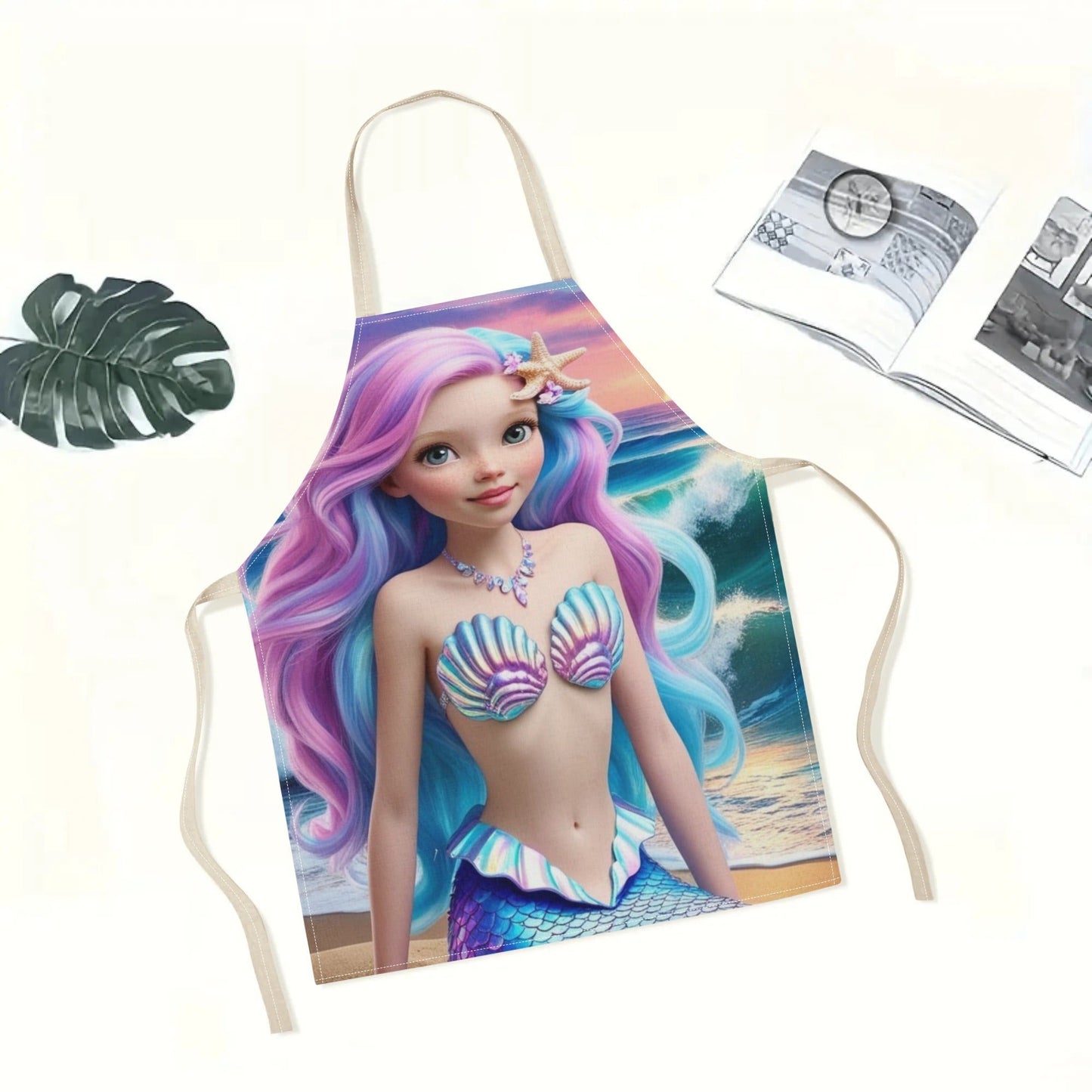 Elevate your kitchen style with the Ariel Princess Waterproof Apron by Disney! Featuring a vibrant and fashion-forward mermaid cartoon pattern design, this apron is perfect for use in hotels, supermarkets, restaurants, fruit shops, and milk tea stands.