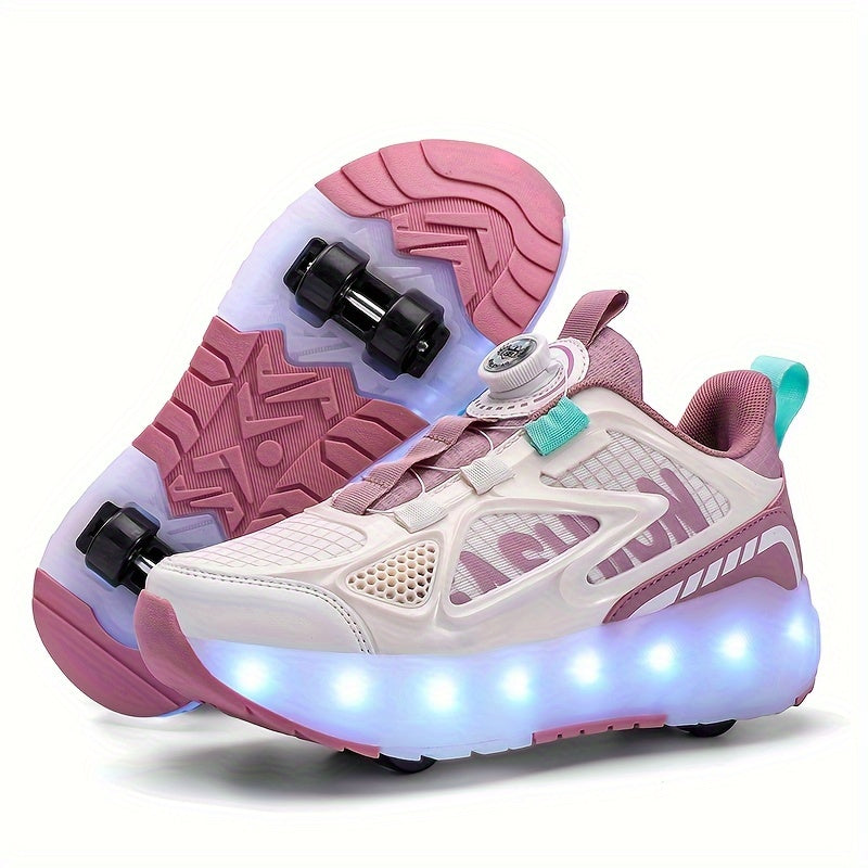 Fashionable roller skates designed for girls under 14 with detachable wheels, LED lights, breathable fabric, and a secure closure.