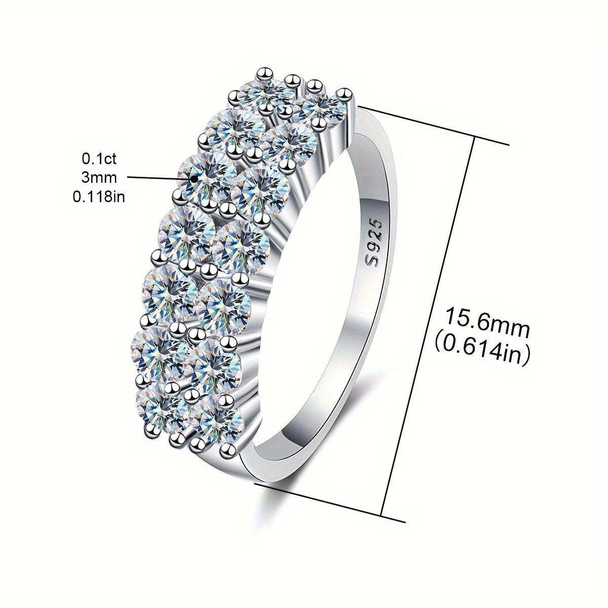 Ayollar uchun hashamatli va nozik zargarlik sovg'asi, 3mm ikki qatorli Moissanite dizayn taklif uzuki bilan, to'y, nikoh, va'dalar, yubileylar, 14-fevral yoki abadiyat uchun ideal. S925 sterling kumushdan tayyorlangan.