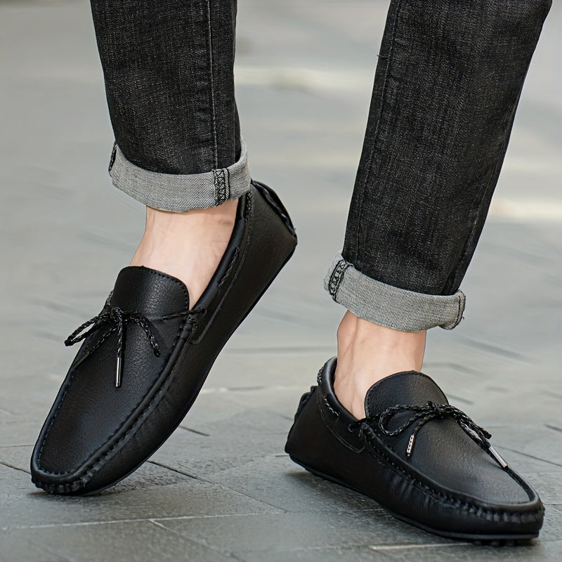 Men's bowknot moccasin loafers, comfy non-slip slip-on driving shoes for spring and summer.