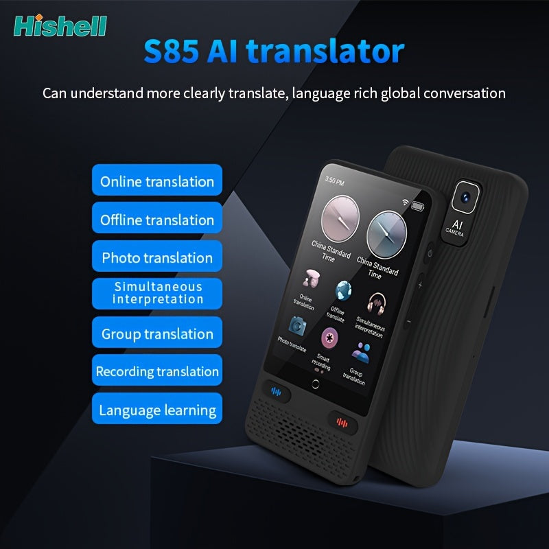 Two-way real-time voice translator with offline support for 138 languages and a 8.99cm HD touch screen. Ideal for travel, business, and study.