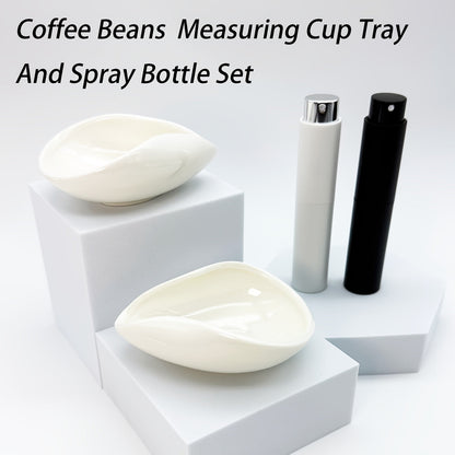 Set of 1/2 Coffee Bean Measuring Cup Tray and Spray Bottle, Espresso Accessories for Baristas - Ceramic Coffee Bean Weighing Tray and Measuring Tray