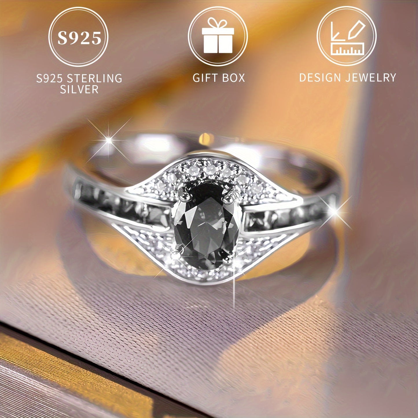 Stylish Eye of Faith Ring with Black Synthetic Cubic Zirconia, Crafted from Sterling Silver, Hypoallergenic and Nickel-Free, Perfect for Special Occasions like Weddings, Parties, and Valentine's Day - Comes with a Gift Box