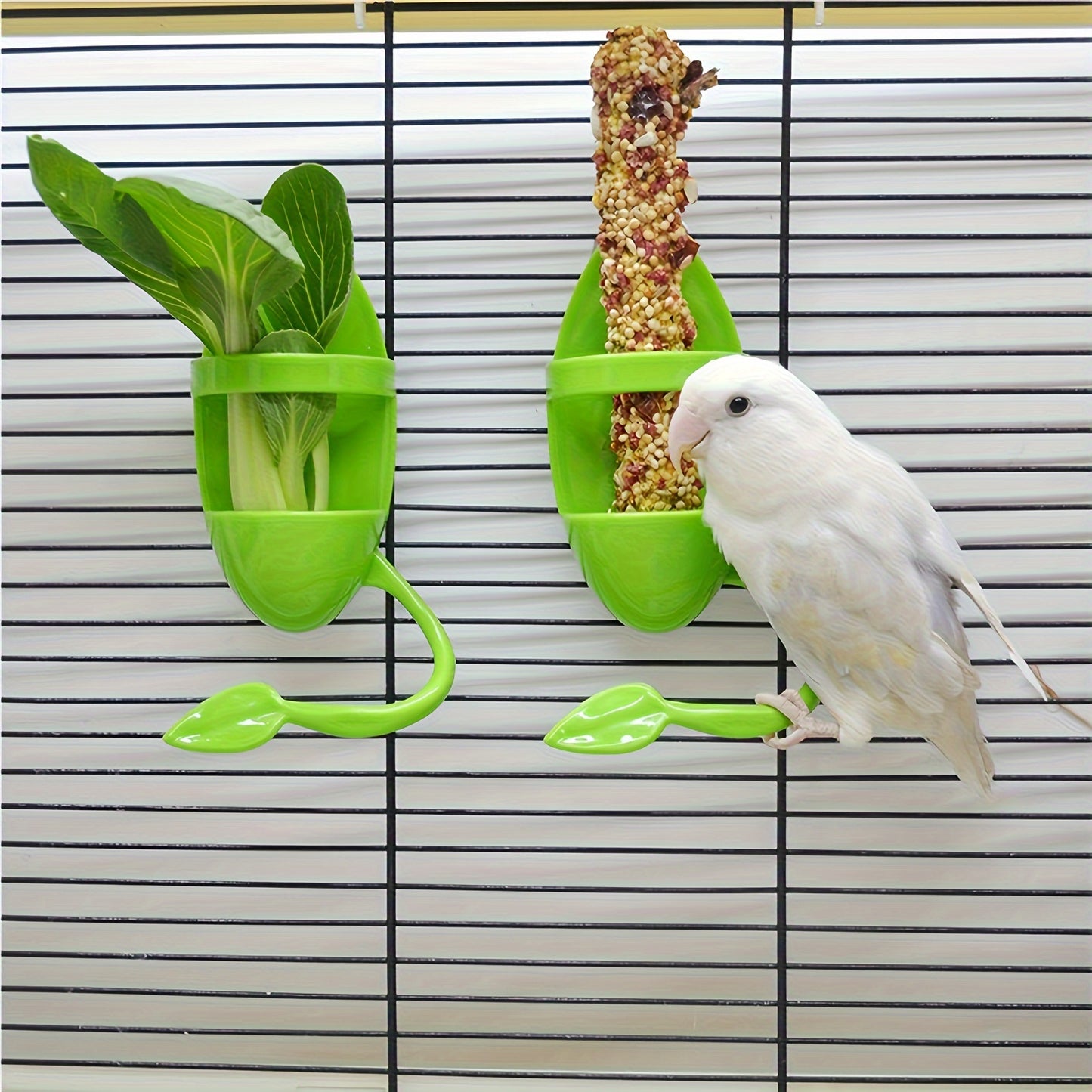 Convenient bird cuttlebone holder for healthy beaks and entertainment in birdcage.