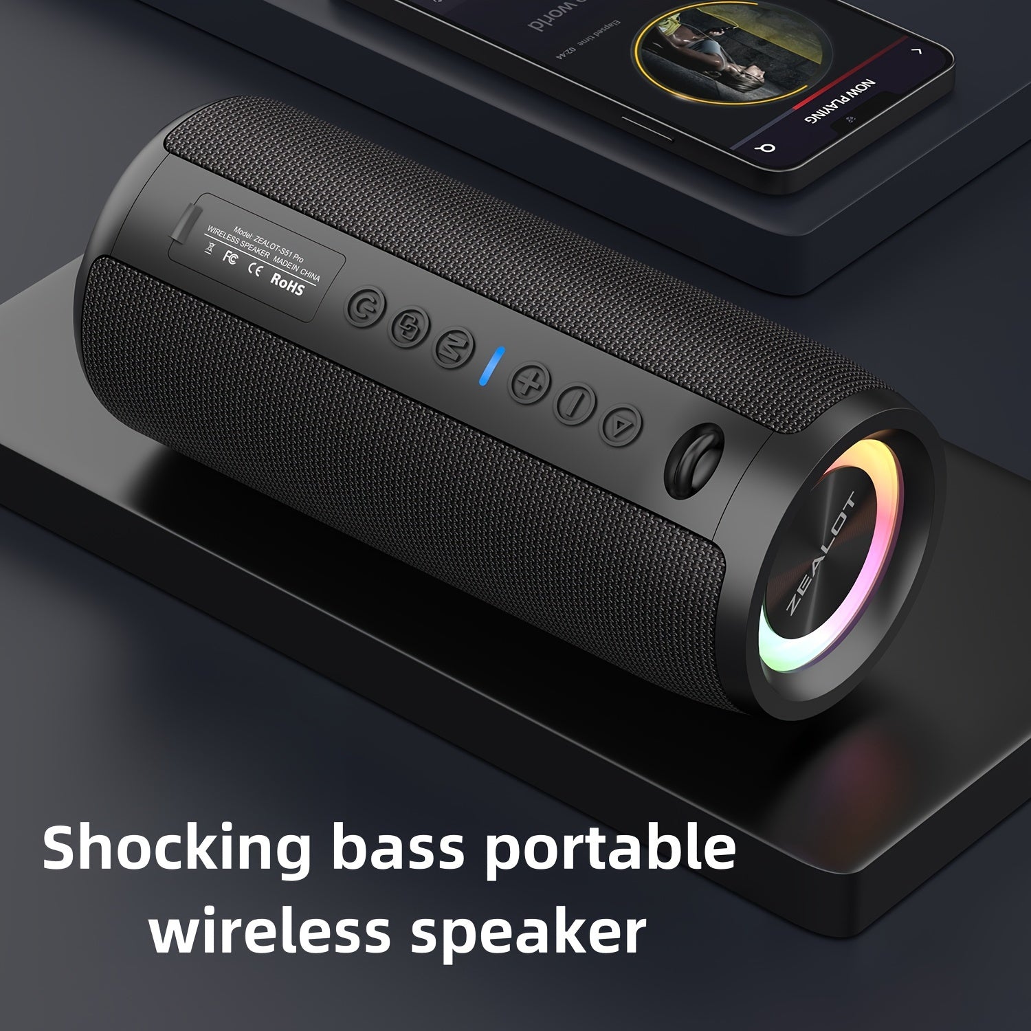 ZEALOT S51pro 40W High-Power Portable Wireless Speaker with RGB Lighting, 5200mAh Battery - Wireless Compatible, USB/AUX/TF Card Playback, Hands-Free Calling, Perfect for Outdoor Events