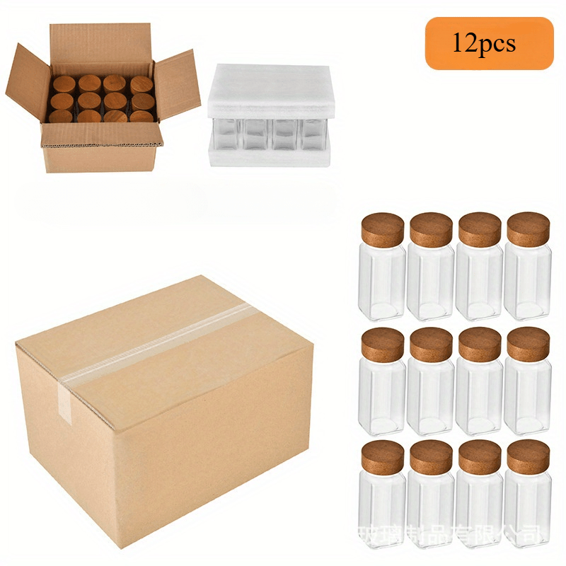 12-Pack Square Spice Jars, Acacia Wood Pepper Shakers, Glass Condiment Containers, Large Bowls with Lids, Serving Utensils