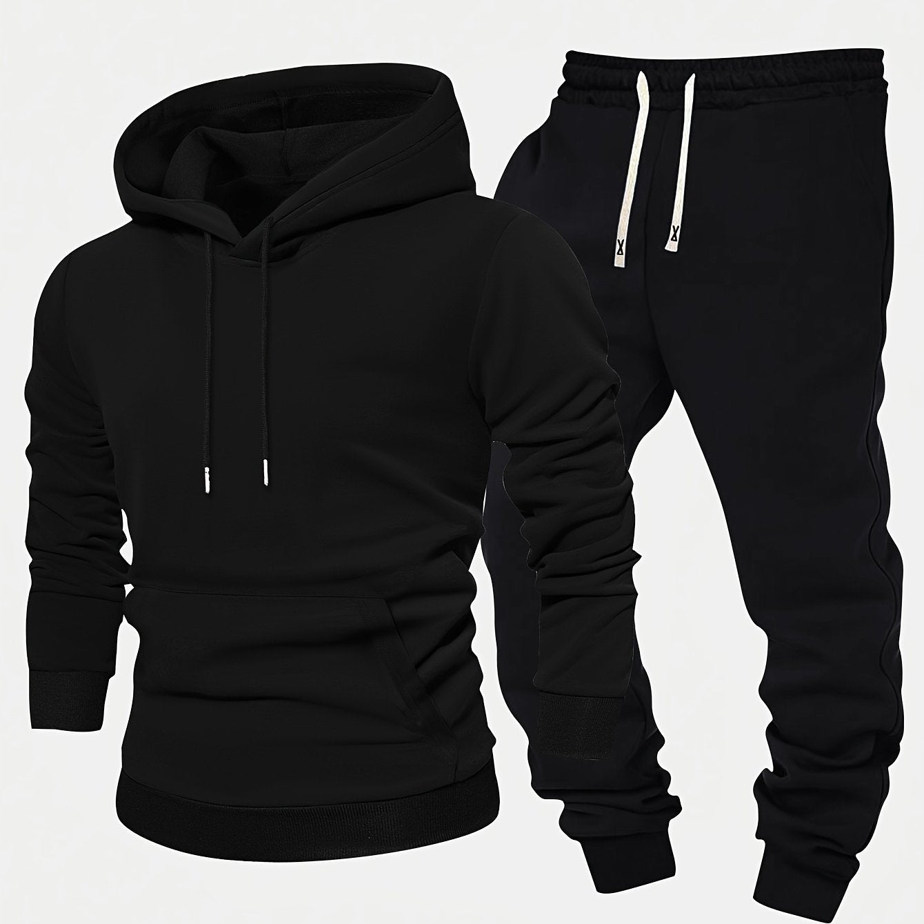 Men's 2pcs Casual Set: Solid Color Hoodie with Kangaroo Pocket & Drawstring Pants for Spring & Autumn