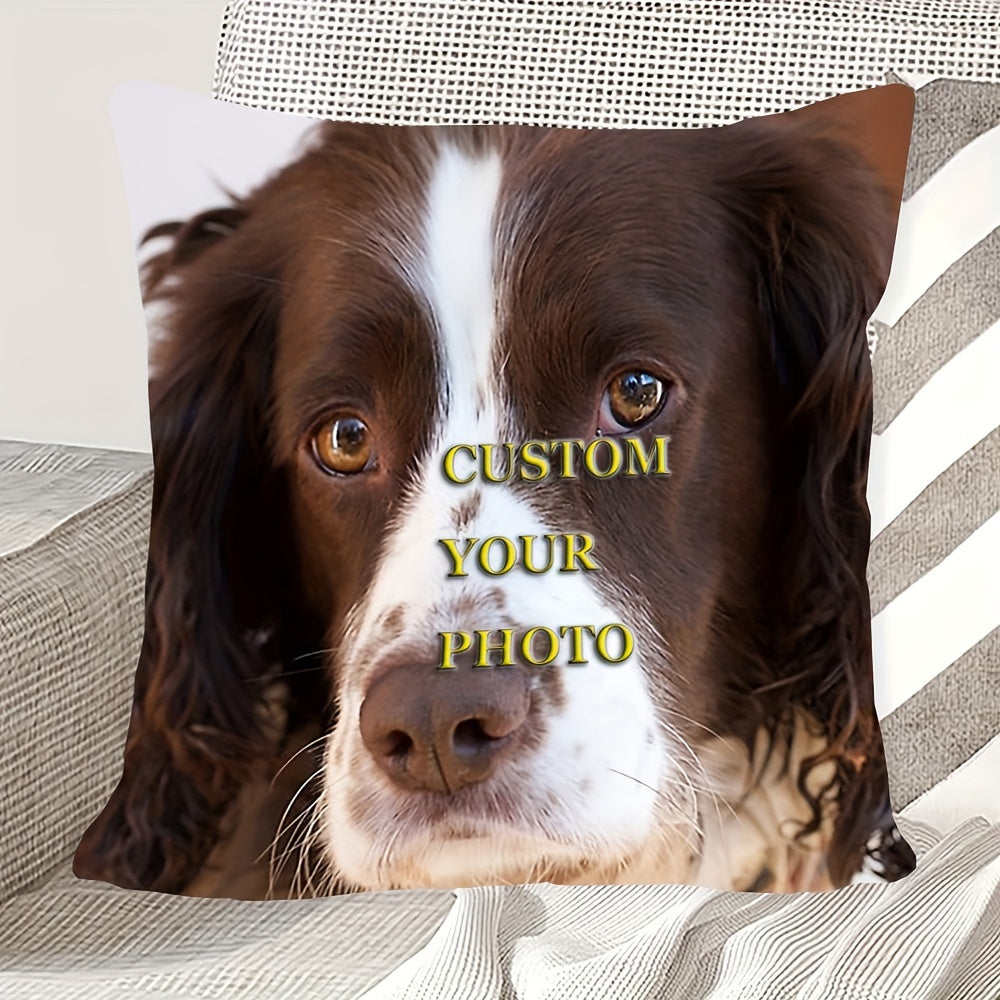 Spruce up your home decor with a custom Springer Spaniel dog photo pillowcase. This single-sided decorative cushion cover measures 45.72x45.72 cm and is made of soft short plush material. Perfect for the living room, this plush pillow cover comes in a