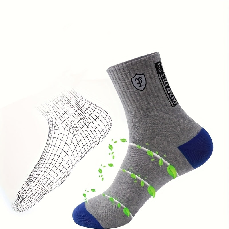 10 Pairs of Men's Sports Crew Socks with Letter Pattern