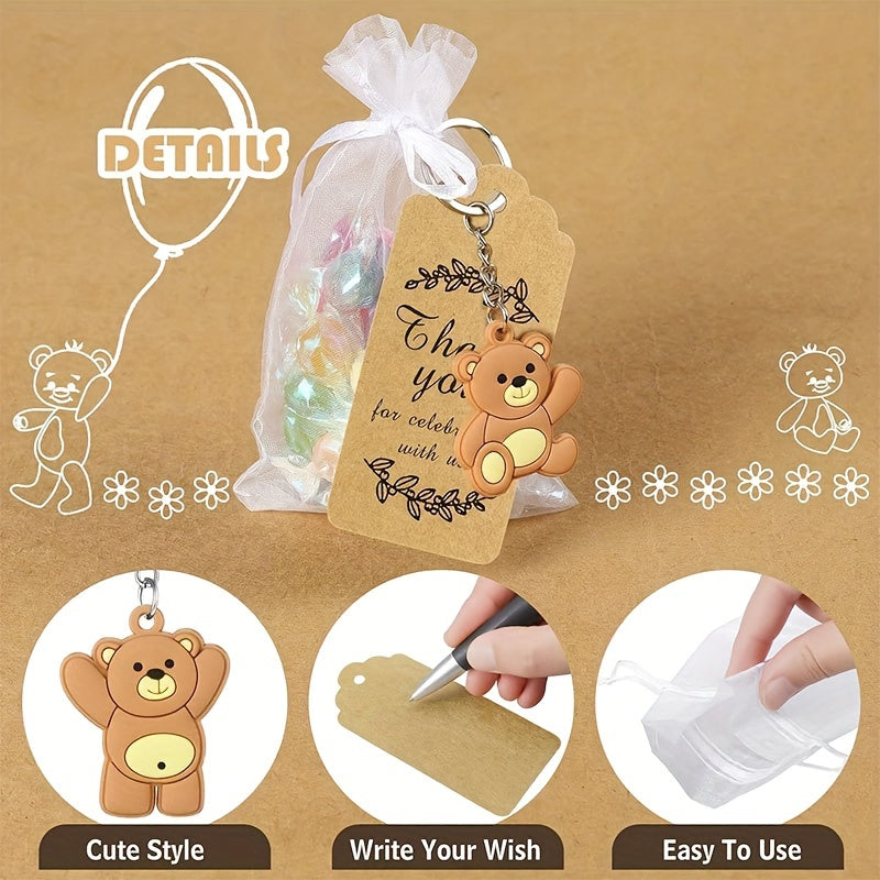 30 Bear Keychain Art Gifts made from PVC Material, Includes Organza Bag, Thank You Kraft Label, and Rope. Perfect for Decorating Wedding, Party, Baby Shower, Bachelor Party, and Birthday Party Supplies.