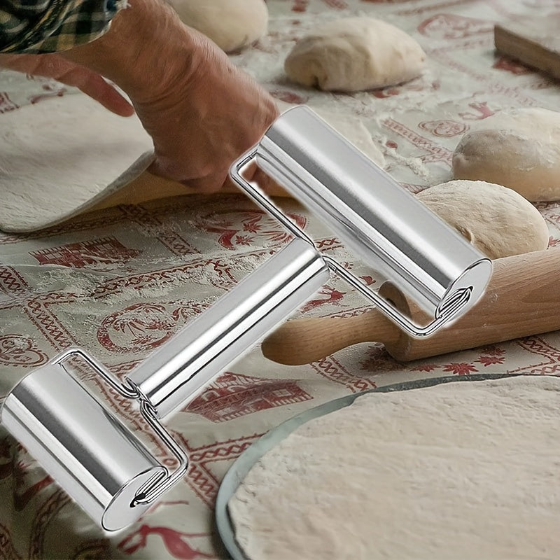 Double-sided Stainless Steel Rolling Pin - Versatile T-Shaped Tool for Baking, Dumpling Making, and More in Kitchens and Restaurants