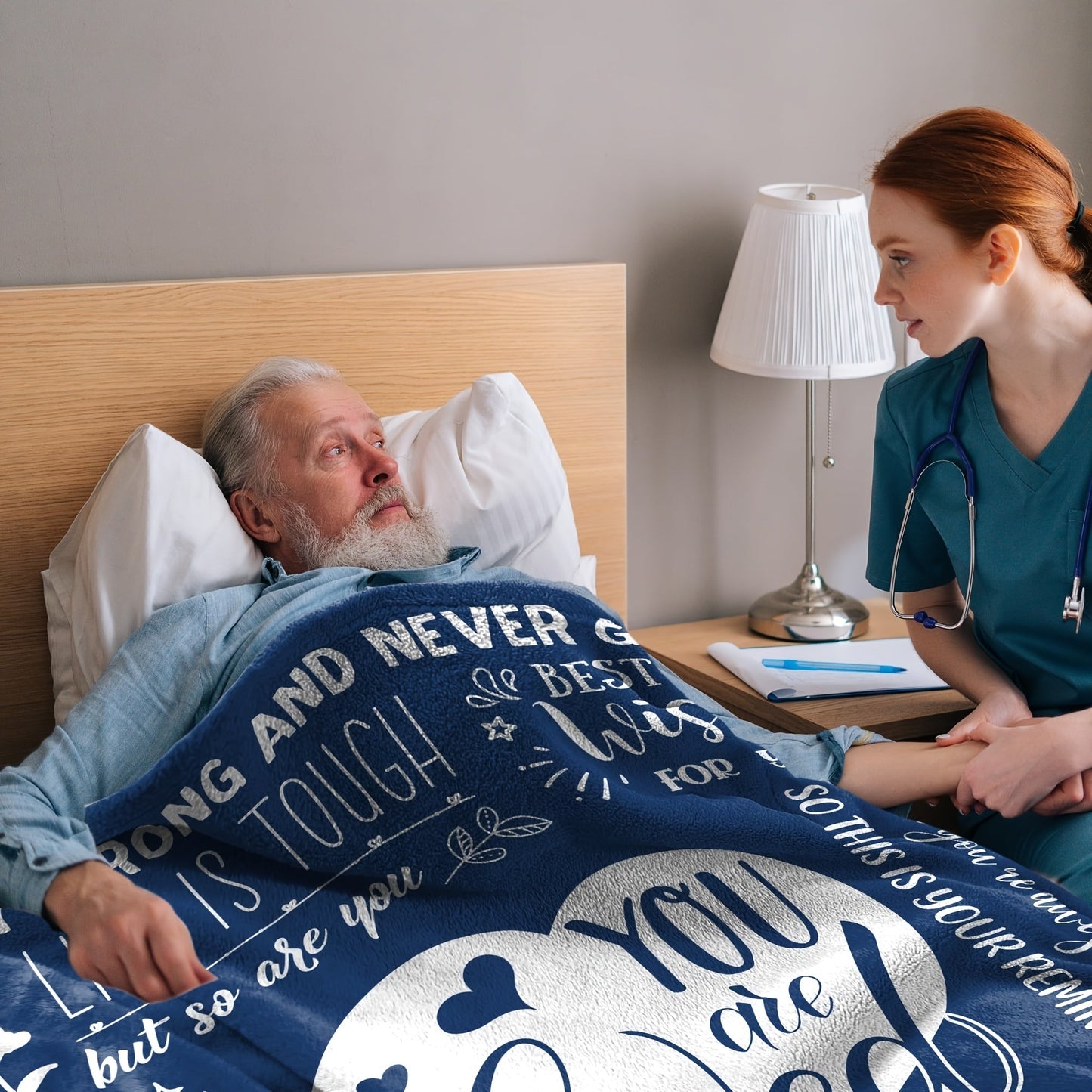 Stay Strong Blanket - Soft Blue Flannel Throw with Encouraging Messages for Those in Recovery and Loved Ones, Easy to Clean, Suitable for All Seasons - Ideal for Cuddling on the Couch