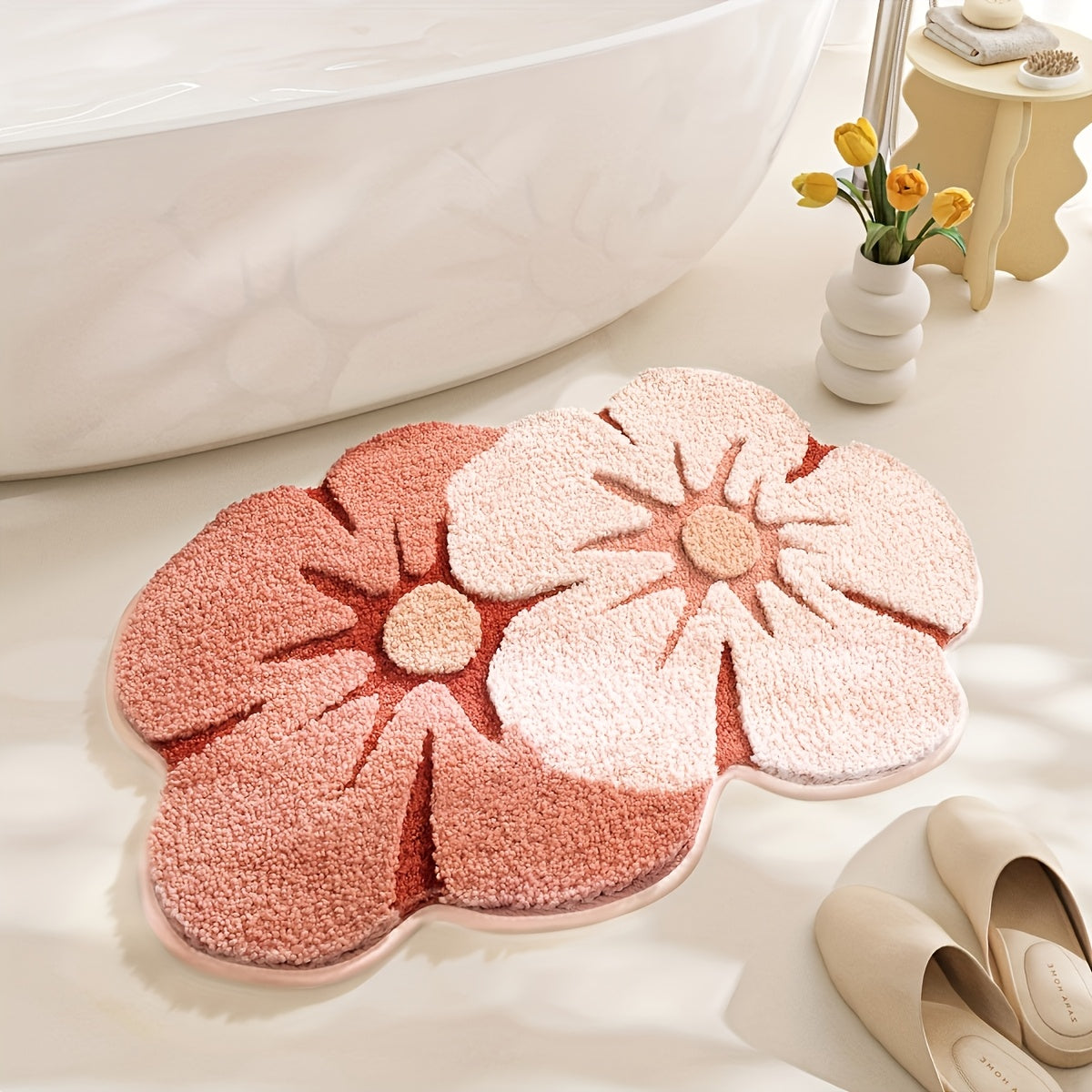 Ultra-Soft Faux Cashmere Bath Mat with Floral Pattern - Luxurious Machine Washable Rug for Bathroom, Bathtub, Shower, Laundry, Sink, Home Decor. Perfect for All Seasons, Great for Valentine's Day & Easter.