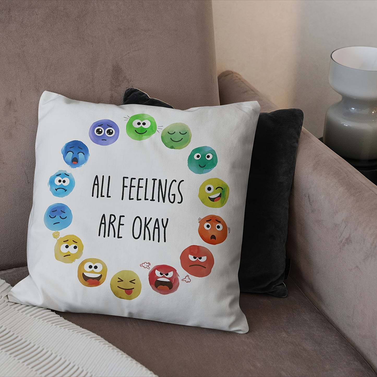 45.72x45.72 cm Chic Emotional Wheel Plush Throw Pillow Cover, Zippered, Machine Washable, Ideal for Sofa & Bedroom Décor