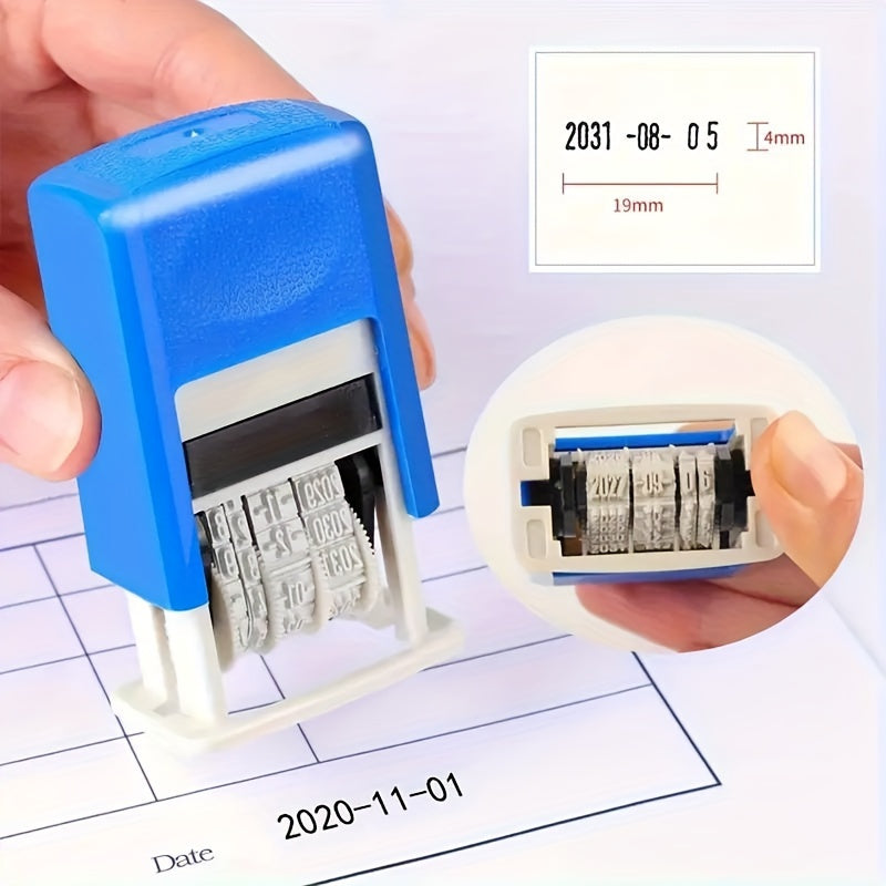 1pc Flip back ink date stamp with adjustable Japanese and Korean hand account seal, made from durable plastic material.