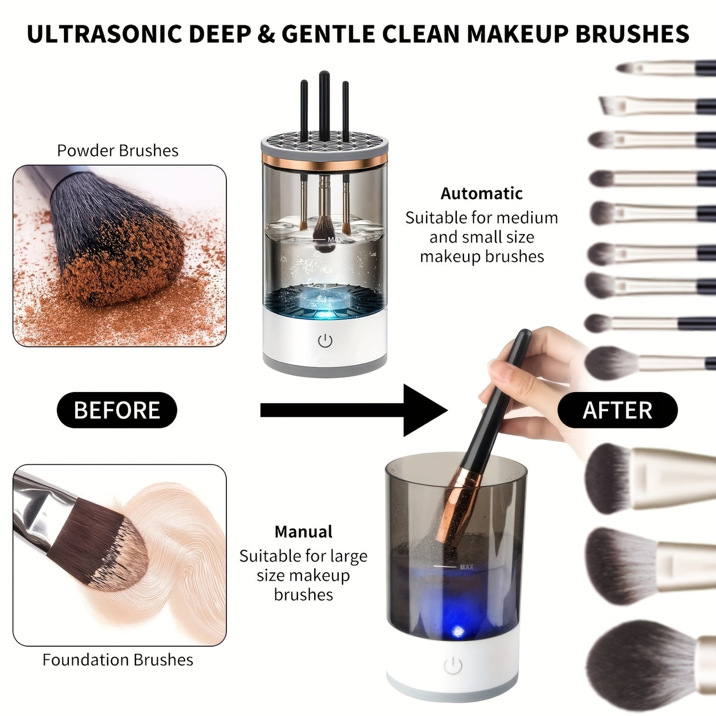 USB-powered makeup brush cleaner that deep-cleans cosmetic tools with ease.