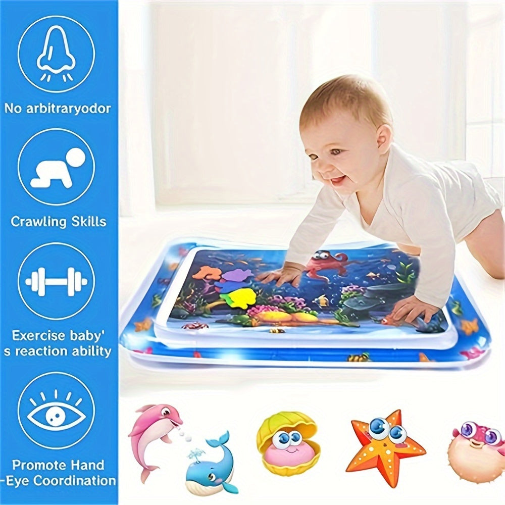 Experience the wonders of the deep sea with the COZYPANDA Ocean Adventure Play Mat! This PVC water pad features jellyfish and fish designs, providing a fun and interactive developmental toy for boys and girls. Give the gift of imaginative play with