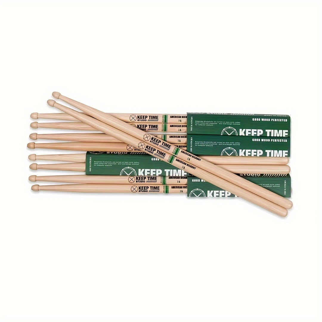 USA-made 5A/7A Hickory Drum Sticks with Classic Wood Tips for Adults. High-quality 5B Logs.