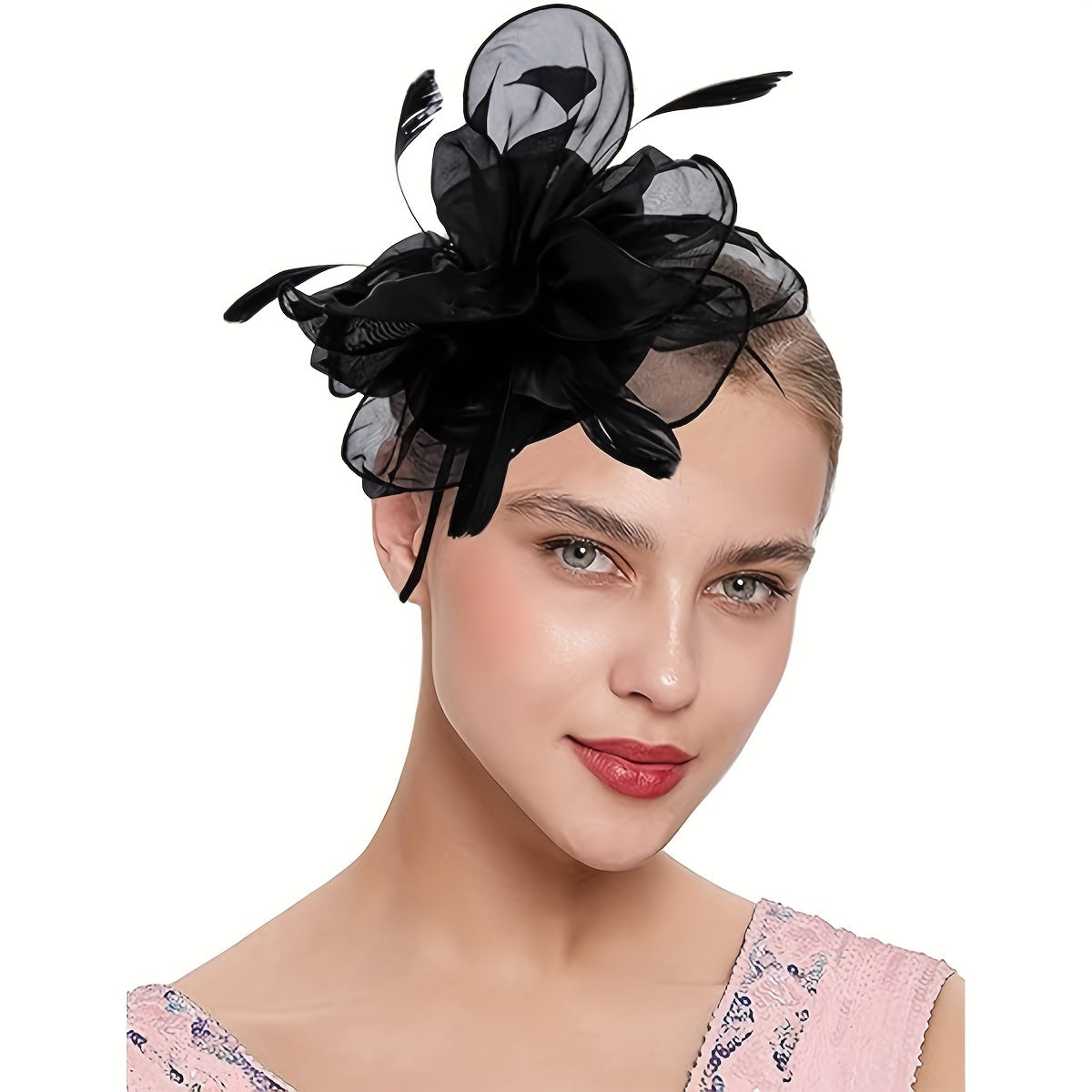 Elegant 1950s Style Fascinator Yarn Derby Hat for Women - Featherless Flower Hair Hoop Perfect for Tea Party, Cocktail, Wedding - Pack of 1 with Gift Box