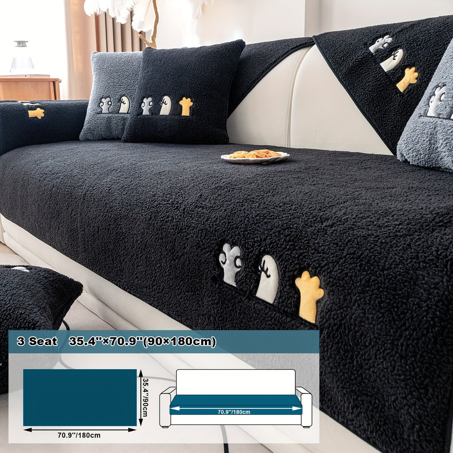 Plush Sherpa sofa slipcover protects furniture from pets, non-slip design for various rooms. Handrail backrest cover pillowcase sold separately.