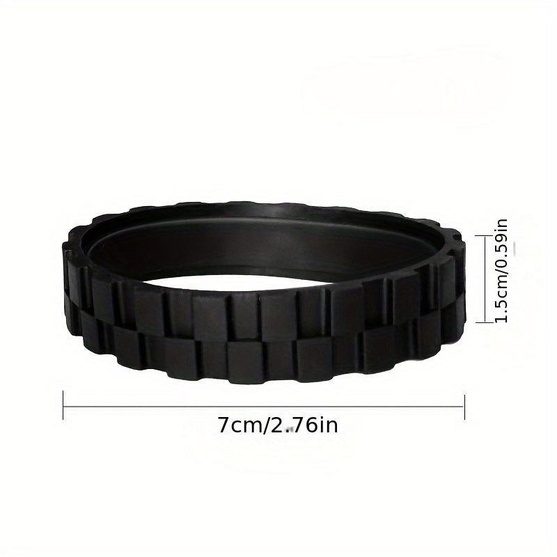 The tire replacement is compatible with Irobot Roomba vacuum models 500, 600, 700, 800, 900, E5, E6, and I7 series. It includes a pair of tires and one front wheel assembly.