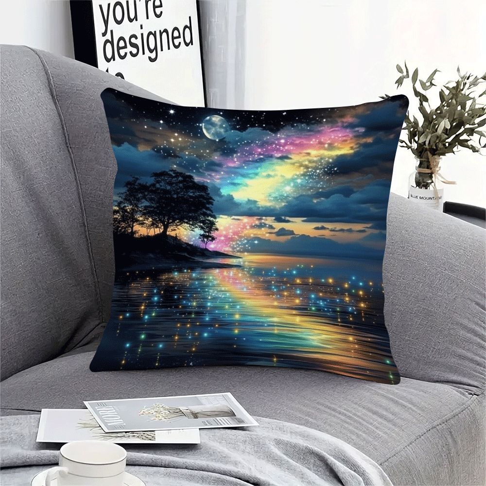 Enhance your home decor with the Aurora Starry Rainbow Tree of Life decorative cushion cover. This classic style polyester cover is machine washable and features a zipper closure for easy removal. Designed for a 45.72x45.72 cm pillow, it's perfect for