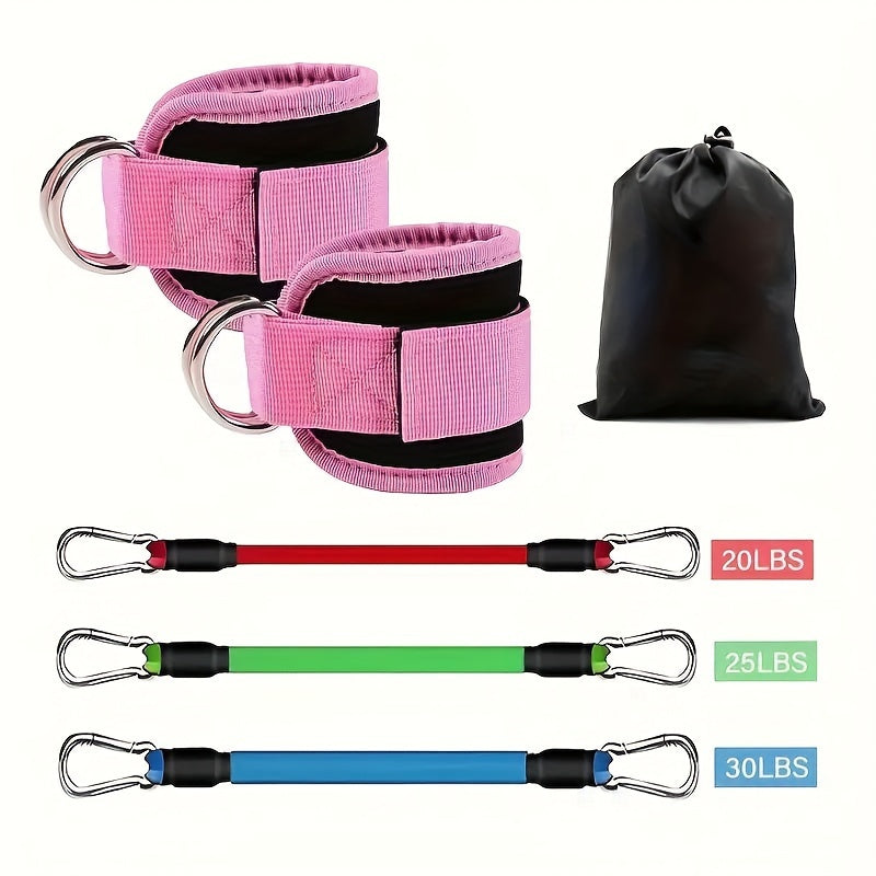 5 ankle resistance bands with straps for leg and hip training, muscle exercise, and yoga.