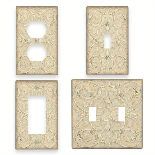 Vintage French decorative light switch cover, ivory, single or double gang, no electricity required, easy to clean, for bedroom or bathroom wall decor. Pack of 1.