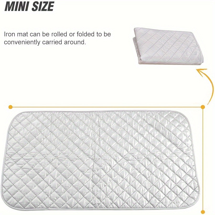 Portable ironing mat blanket, non-electric heat-resistant pad that is durable, washable, and dryable. Comes with a protective cover for clothes, perfect for laundry and pressing.